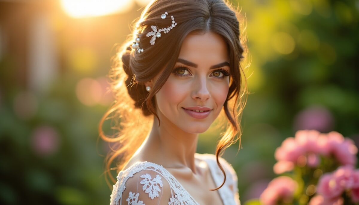 Guide élégant : Sublimer sa coiffure de mariée avec des pinces en strass et perles
