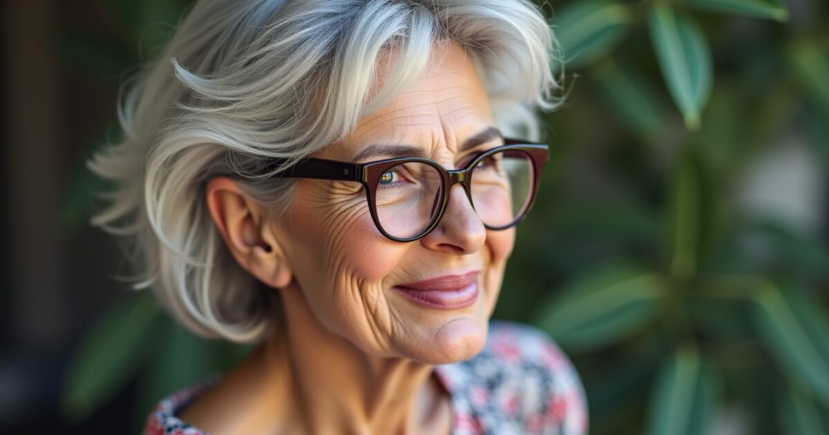 Coiffures courtes stylées pour femmes de 70 ans portant des lunettes