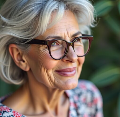 Coiffures courtes stylées pour femmes de 70 ans portant des lunettes