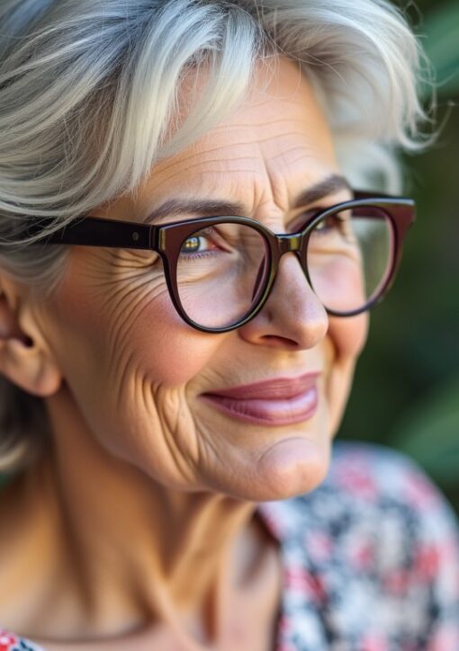 Coiffures courtes stylées pour femmes de 70 ans portant des lunettes