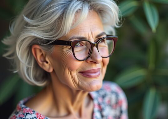 Coiffures courtes stylées pour femmes de 70 ans portant des lunettes