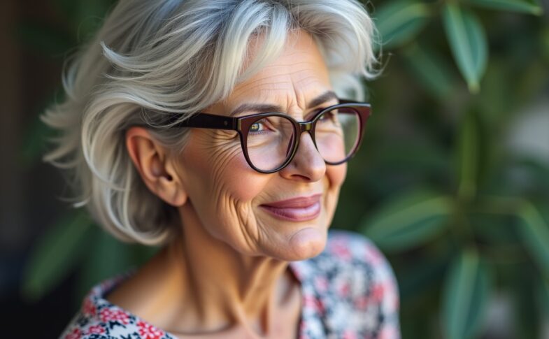 Coiffures courtes stylées pour femmes de 70 ans portant des lunettes