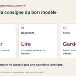 Retrouver la consigne du bon modèle. Référence : Le code exact de l’accessoire.; Document : La rubrique entretien du fabricant.; Fiche : Source, date et points non précisés.